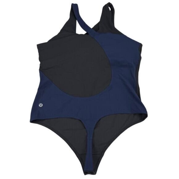Lululemon Nulu Asymmetrical Bodysuit In Black / True Navy Size 12 - Picture 5 of 8